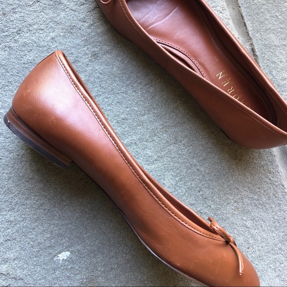 Ralph Lauren Chestnut Brown Leather Bow Flats 5.5 - Picture 7 of 12
